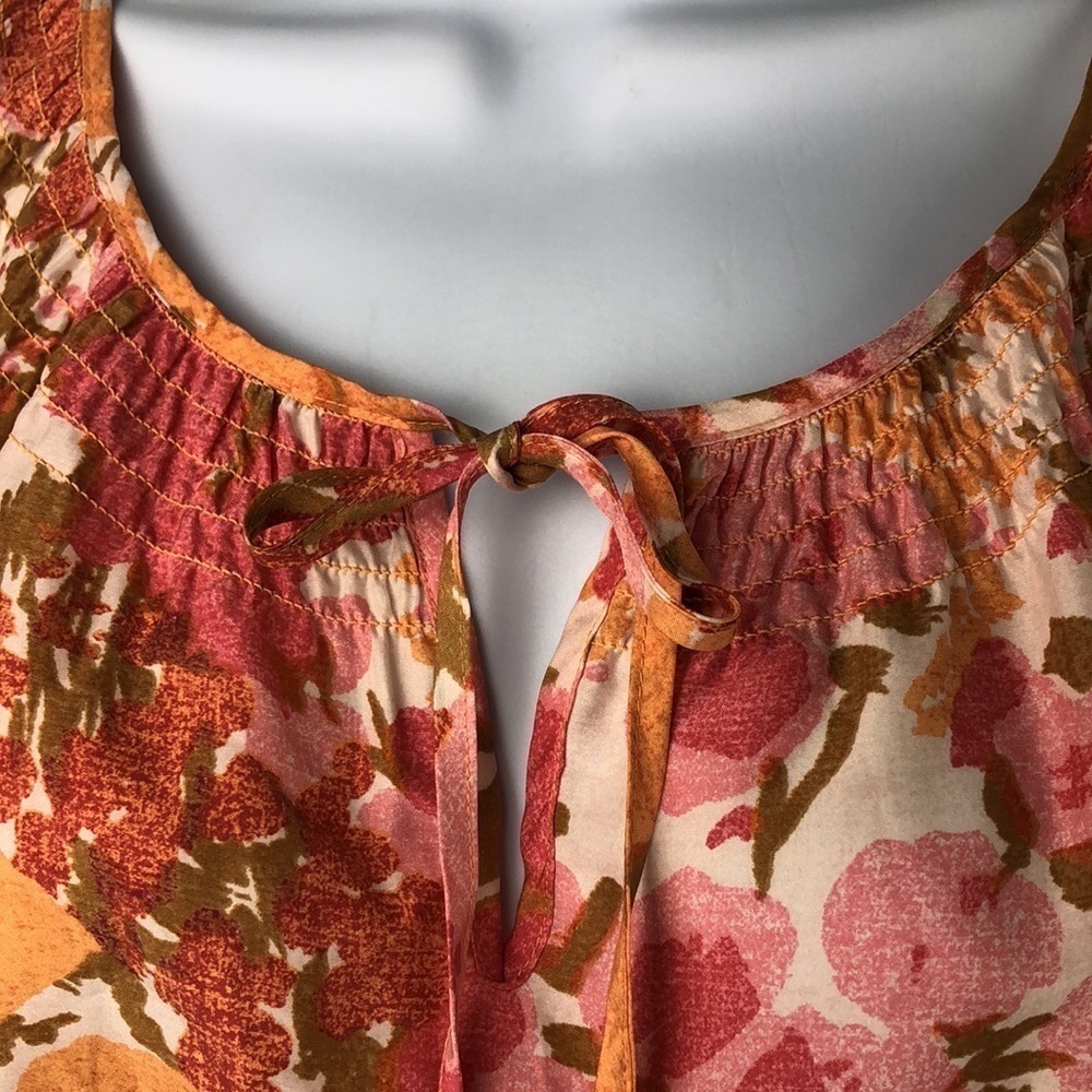 Talbots 100% Silk Smocked Blouson Knee Length Spring Summer Dress Print Pockets - Picture 5 of 16